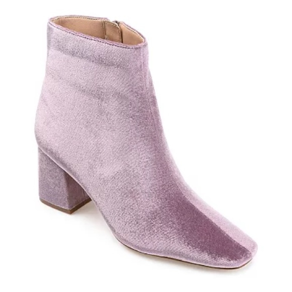 Velvet heeled ankle boots in lilac